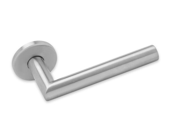 BASICS LB2-19 deurkruk links wijzend op ronde rozet rvs (half paar) kopen in Alkmaar bij Postma en Postma